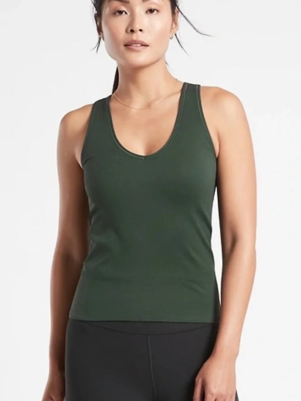 ATHLETA AURORA DARK GREEN RIBBED SEAMLESS TANK TOP
